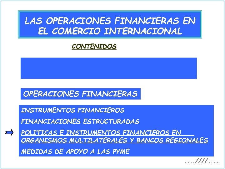 LAS OPERACIONES FINANCIERAS EN EL COMERCIO INTERNACIONAL CONTENIDOS OPERACIONES FINANCIERAS INSTRUMENTOS FINANCIEROS FINANCIACIONES ESTRUCTURADAS