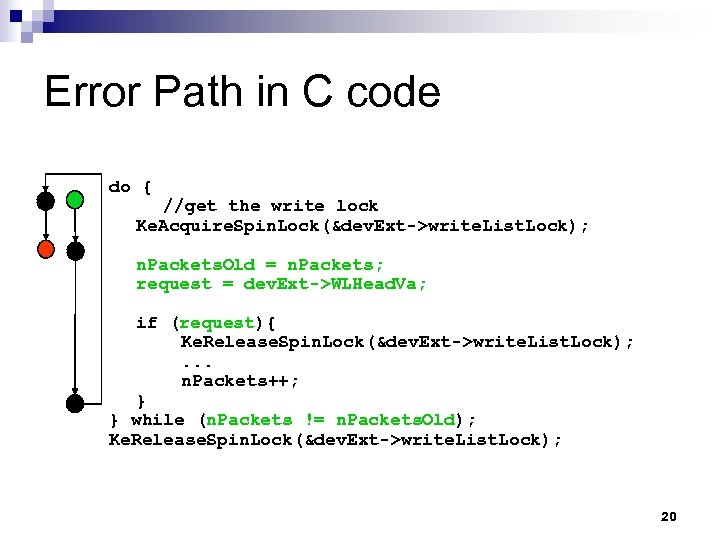 Error Path in C code do { //get the write lock Ke. Acquire. Spin.