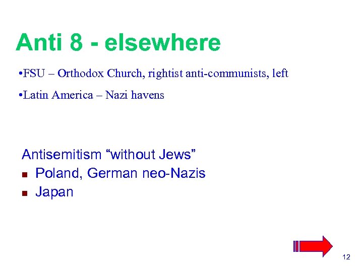 Anti 8 - elsewhere • FSU – Orthodox Church, rightist anti-communists, left • Latin