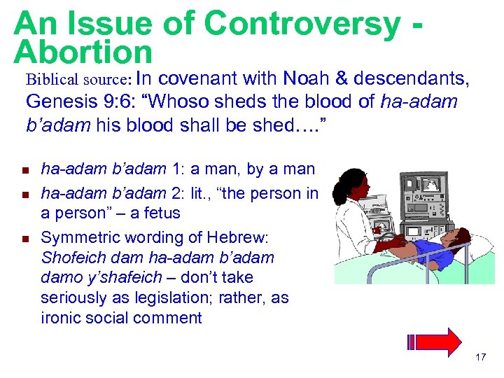 An Issue of Controversy Abortion Biblical source: In covenant with Noah & descendants, Genesis