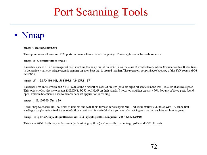 Port Scanning Tools • Nmap 72 