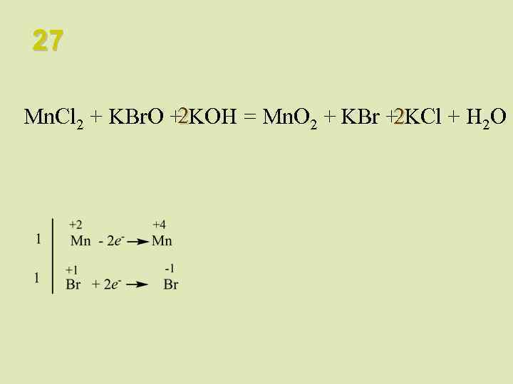 27 2 Mn. Cl 2 + KBr. O + KOH = Mn. O 2