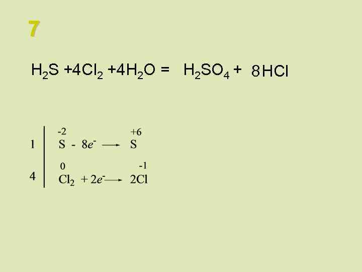 7 H 2 S +4 Cl 2 +4 H 2 O = H 2