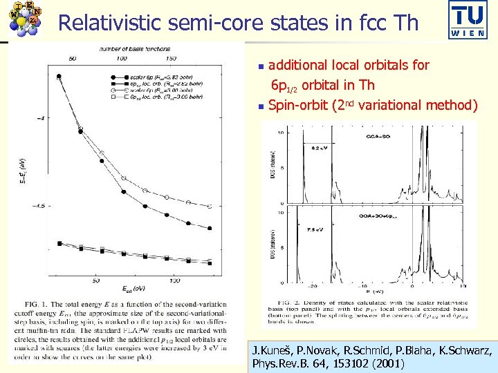 Relativistic semi-core states in fcc Th additional local orbitals for 6 p 1/2 orbital