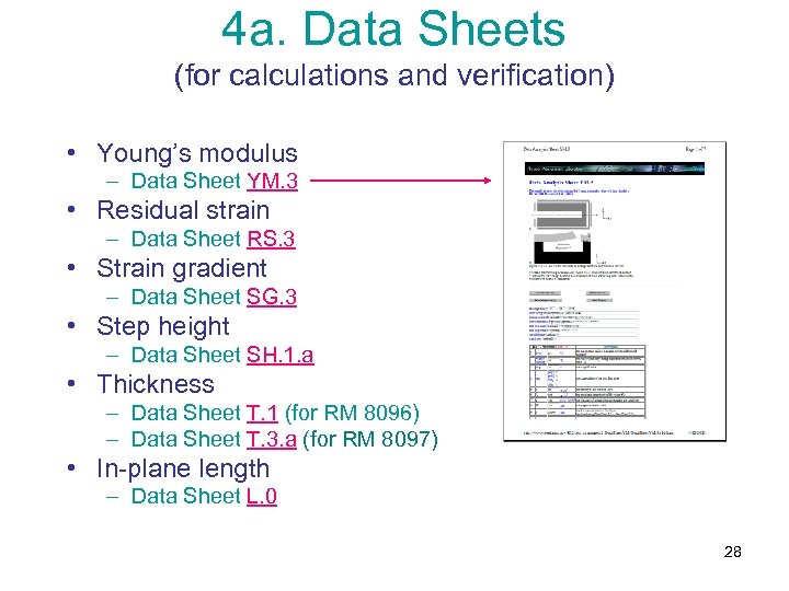 4 a. Data Sheets (for calculations and verification) • Young’s modulus – Data Sheet