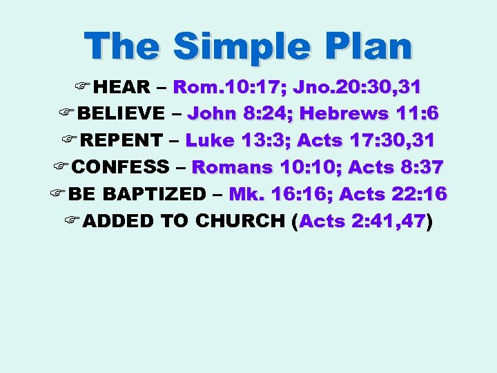 The Simple Plan F HEAR – Rom. 10: 17; Jno. 20: 30, 31 F