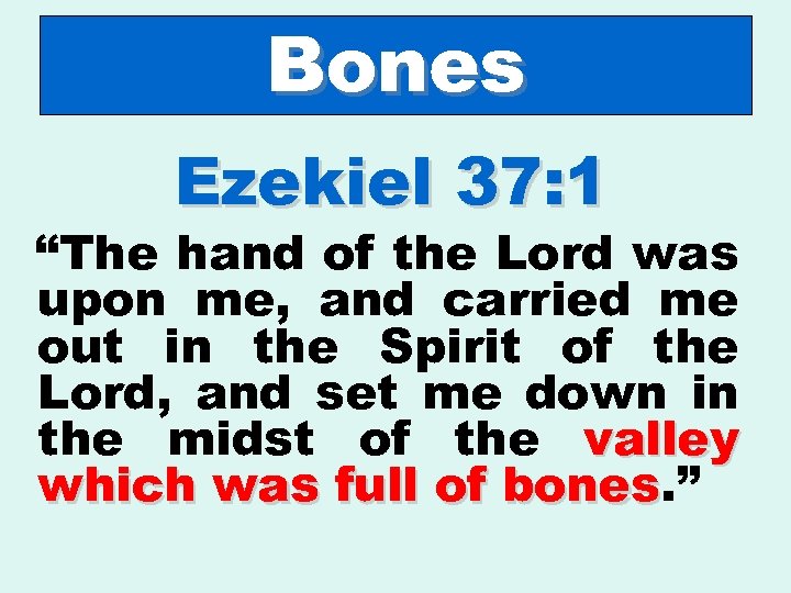 Bones Ezekiel 37: 1 “The hand of the Lord was upon me, and carried