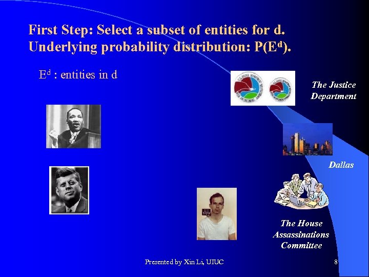 First Step: Select a subset of entities for d. Underlying probability distribution: P(Ed). Ed