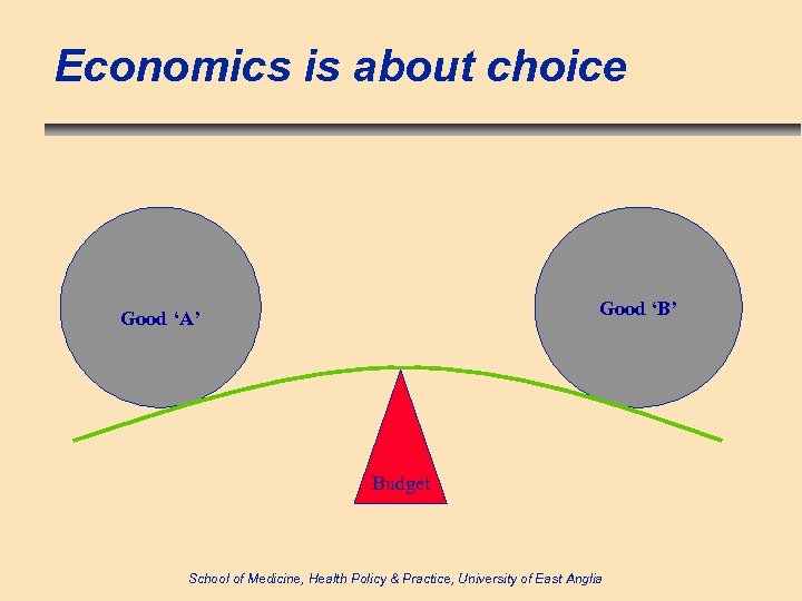 Economics is about choice Good ‘B’ Good ‘A’ Budget School of Medicine, Health Policy