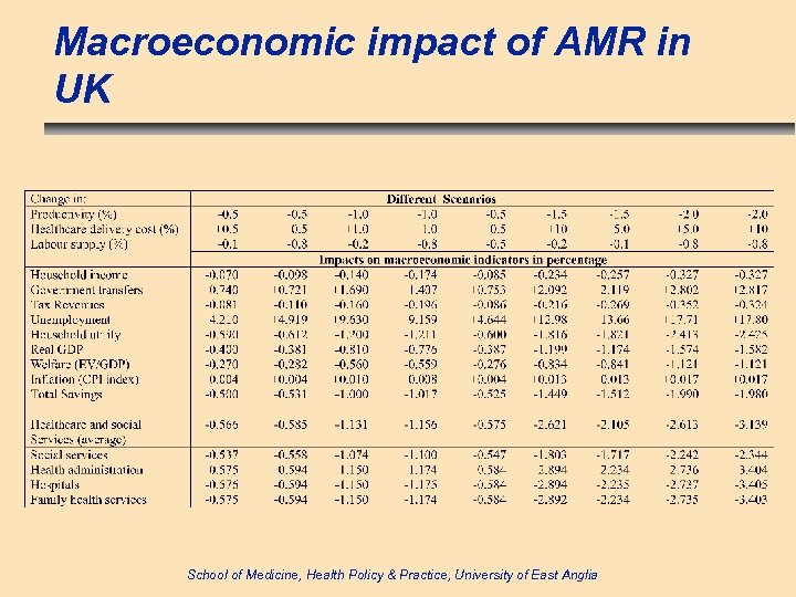 Macroeconomic impact of AMR in UK School of Medicine, Health Policy & Practice, University