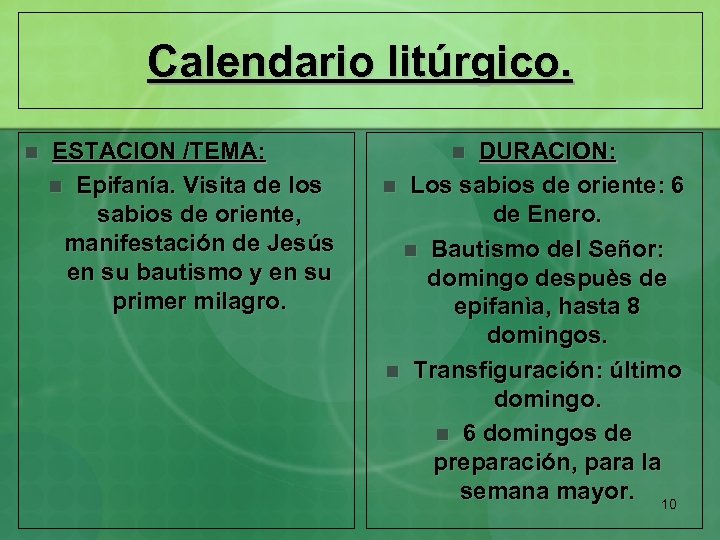 Calendario litúrgico. n ESTACION /TEMA: n Epifanía. Visita de los sabios de oriente, manifestación