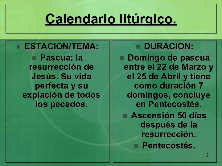 Calendario litúrgico. n ESTACION/TEMA: n Pascua: la resurrección de Jesús. Su vida perfecta y