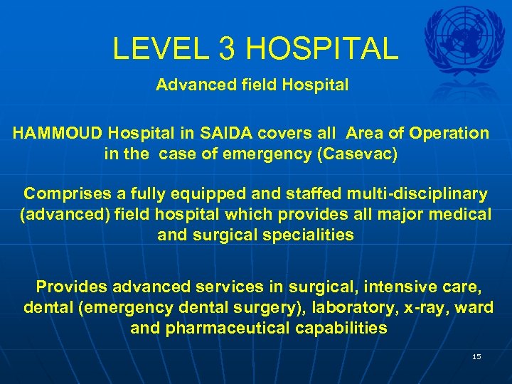 LEVEL 3 HOSPITAL Advanced field Hospital HAMMOUD Hospital in SAIDA covers all Area of