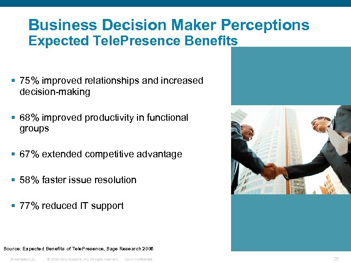 Business Decision Maker Perceptions Expected Tele. Presence Benefits § 75% improved relationships and increased