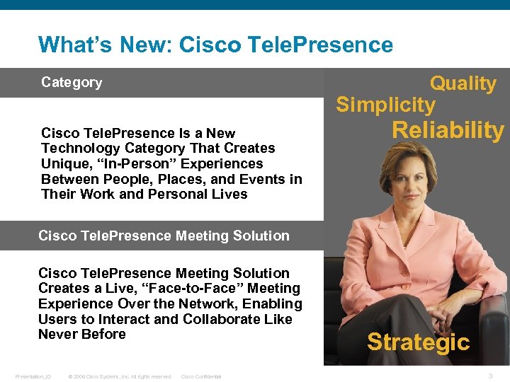 What’s New: Cisco Tele. Presence Quality Category Simplicity Cisco Tele. Presence Is a New