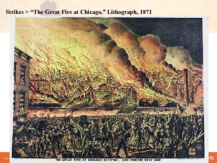 Strikes > “The Great Fire at Chicago, ” Lithograph, 1871 