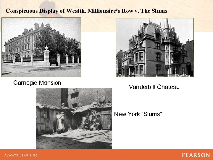 Conspicuous Display of Wealth, Millionaire’s Row v. The Slums Carnegie Mansion Vanderbilt Chateau New