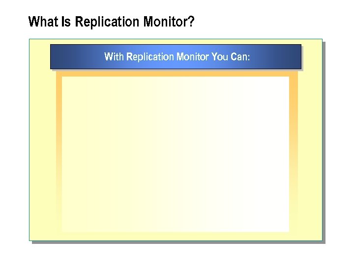 What Is Replication Monitor? With Replication Monitor You Can: 