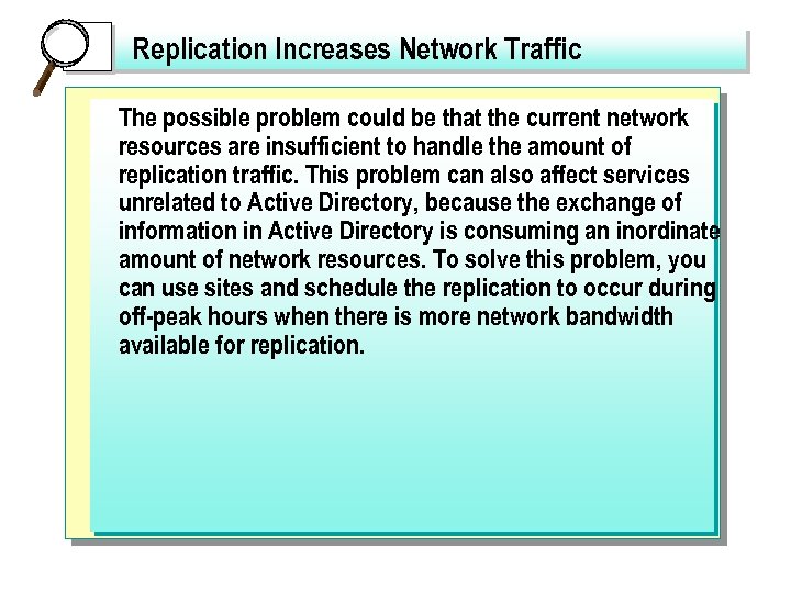 Replication Increases Network Traffic The possible problem could be that the current network resources