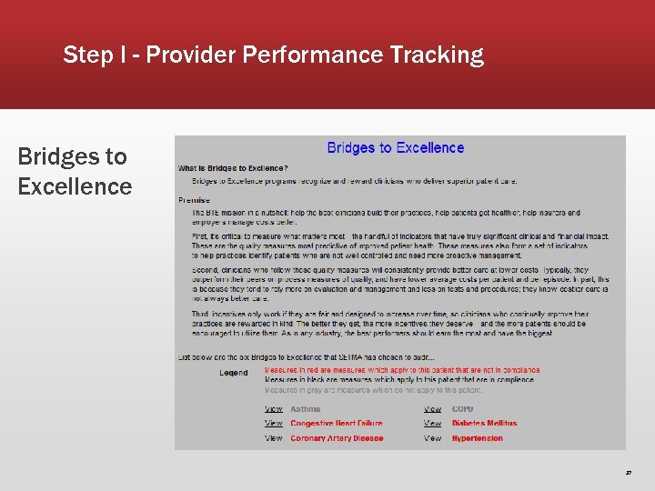 Step I - Provider Performance Tracking Bridges to Excellence 37 