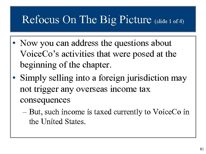 Refocus On The Big Picture (slide 1 of 4) • Now you can address