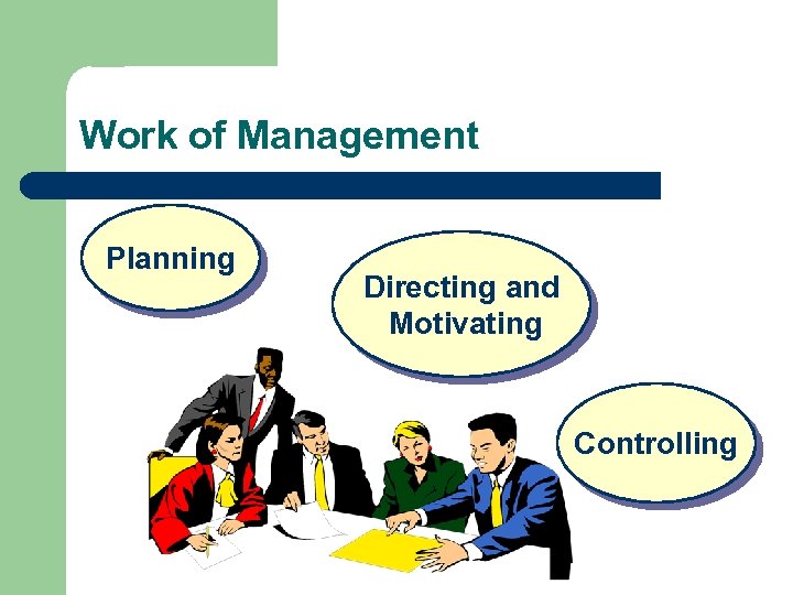 Work of Management Planning Directing and Motivating Controlling 
