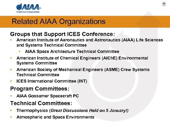 Related AIAA Organizations Groups that Support ICES Conference: • • American Institute of Aeronautics
