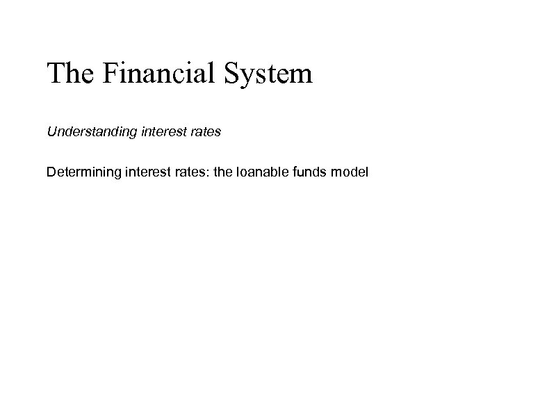 The Financial System Understanding interest rates Determining interest rates: the loanable funds model 