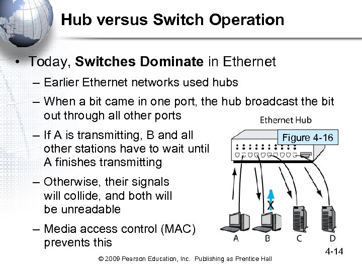 Hub versus Switch Operation • Today, Switches Dominate in Ethernet – Earlier Ethernet networks