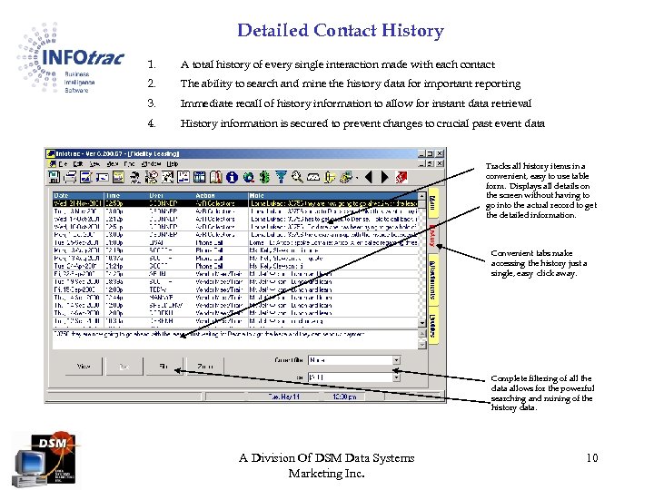 Detailed Contact History 1. A total history of every single interaction made with each