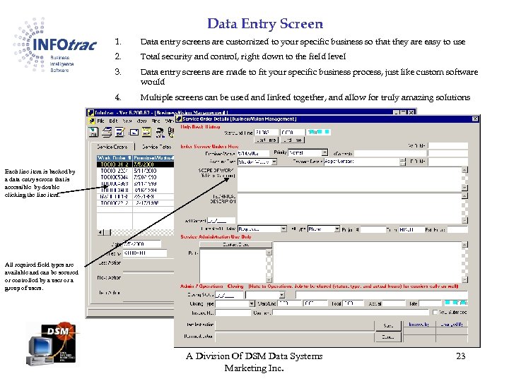 Data Entry Screen 1. Data entry screens are customized to your specific business so