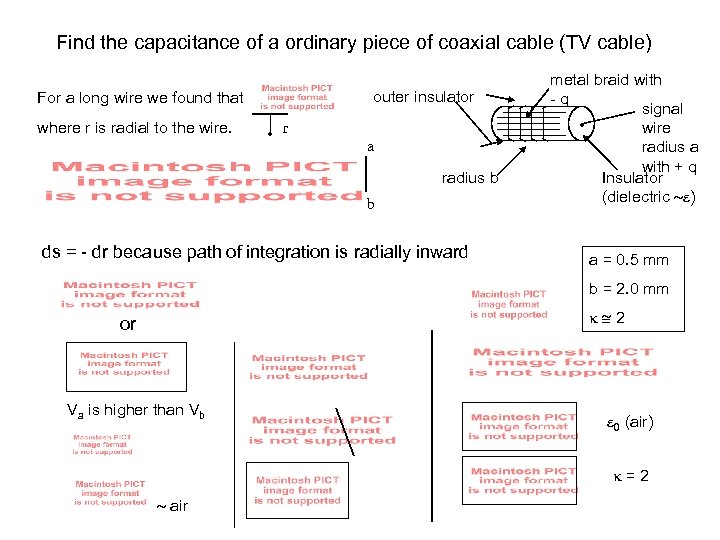 Find the capacitance of a ordinary piece of coaxial cable (TV cable) outer insulator