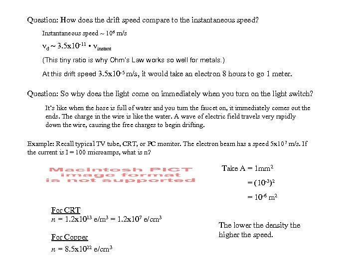 Question: How does the drift speed compare to the instantaneous speed? Instantaneous speed 106