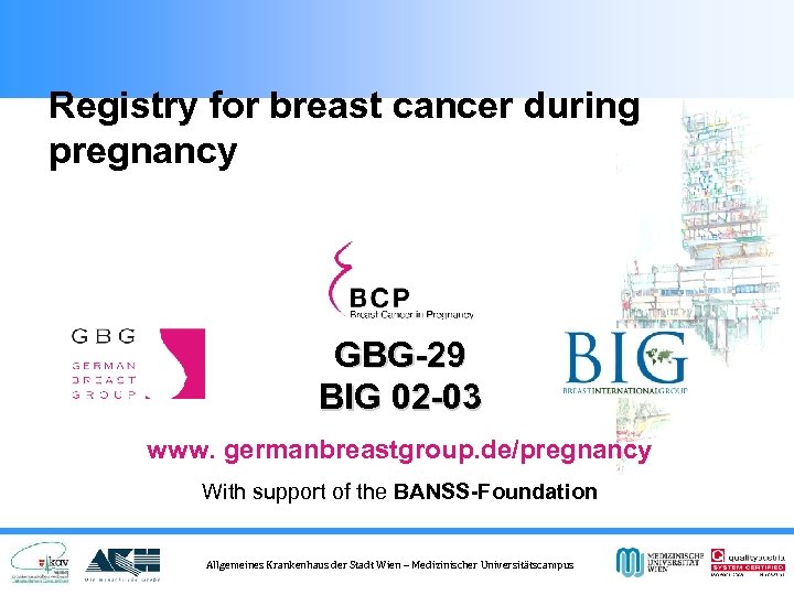 Registry for breast cancer during pregnancy GBG-29 BIG 02 -03 www. germanbreastgroup. de/pregnancy With