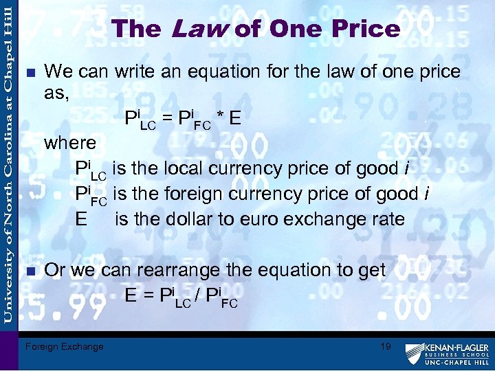 The Law of One Price n We can write an equation for the law