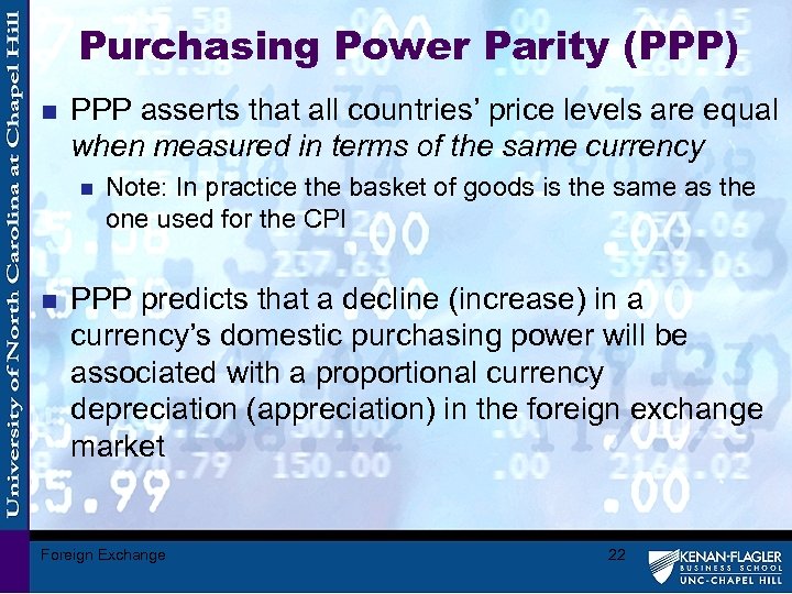 Purchasing Power Parity (PPP) n PPP asserts that all countries’ price levels are equal