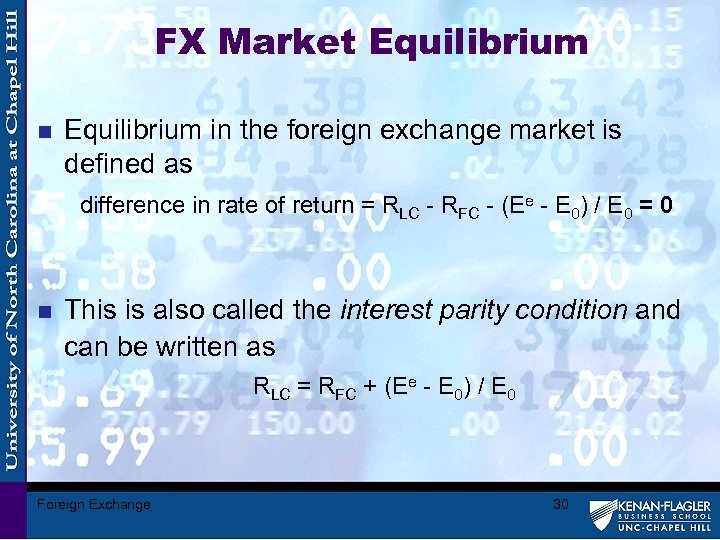 FX Market Equilibrium n Equilibrium in the foreign exchange market is defined as difference