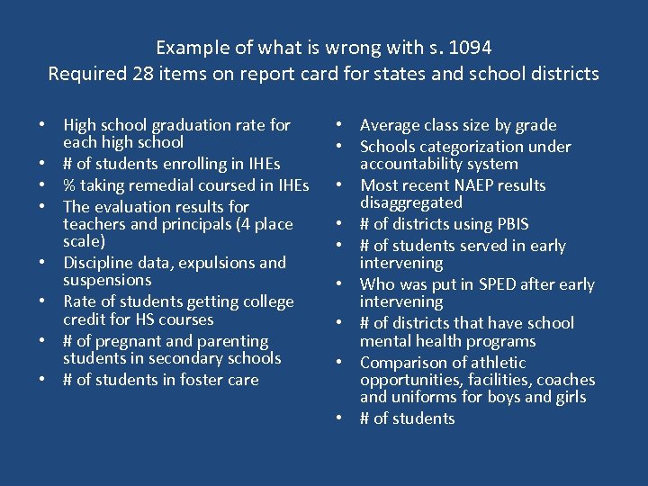 Example of what is wrong with s. 1094 Required 28 items on report card