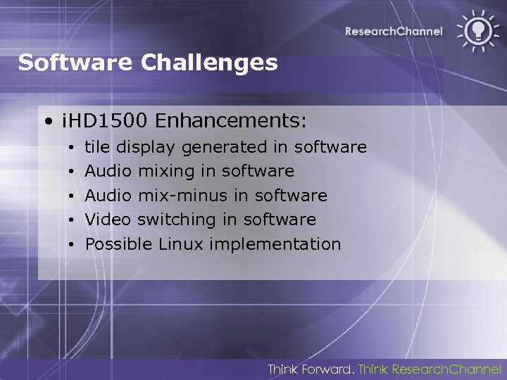 Software Challenges • i. HD 1500 Enhancements: • • • tile display generated in