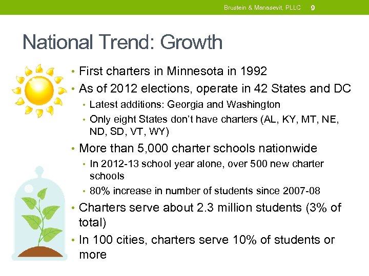 Brustein & Manasevit, PLLC 9 National Trend: Growth • First charters in Minnesota in