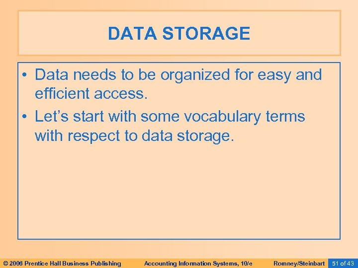 DATA STORAGE • Data needs to be organized for easy and efficient access. •