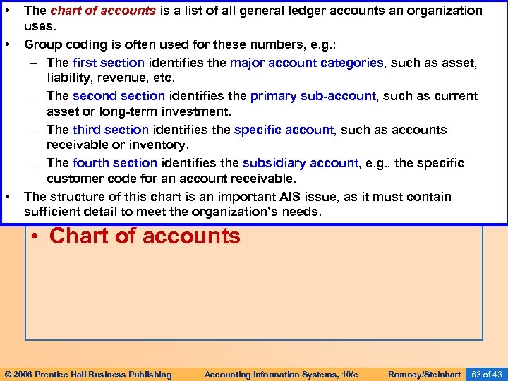  • • • The chart of accounts is a list of all general