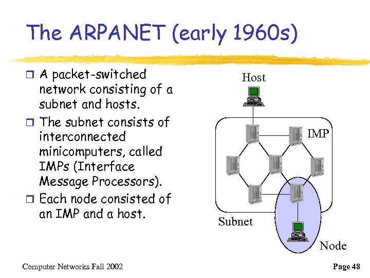 The ARPANET (early 1960 s) r A packet-switched network consisting of a subnet and