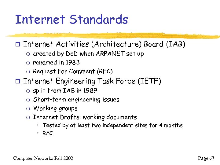 Internet Standards r Internet Activities (Architecture) Board (IAB) m created by Do. D when