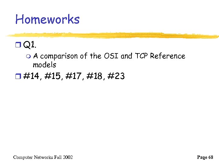 Homeworks r Q 1. m A comparison of the OSI and TCP Reference models
