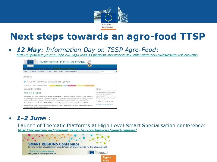 Next steps towards an agro-food TTSP • 12 May: Information Day on TSSP Agro-Food: