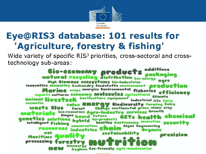 Eye@RIS 3 database: 101 results for 'Agriculture, forestry & fishing' Wide variety of specific