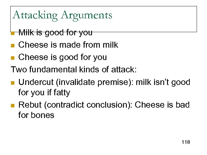 Attacking Arguments Milk is good for you n Cheese is made from milk n
