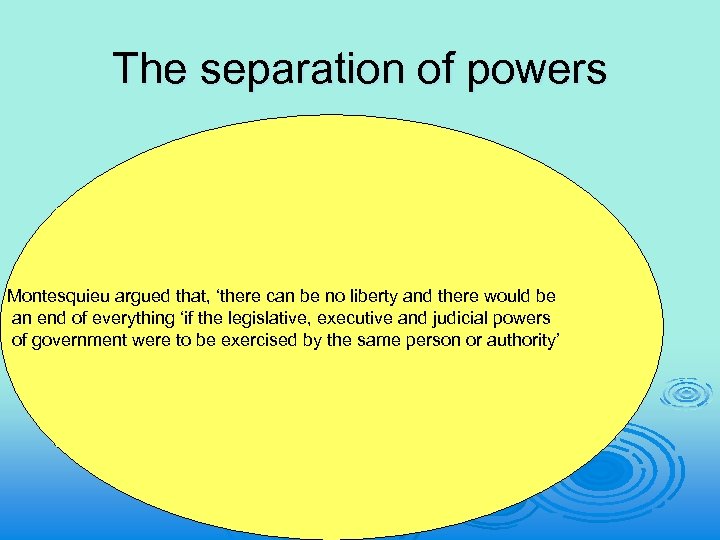 The separation of powers Montesquieu argued that, ‘there can be no liberty and there