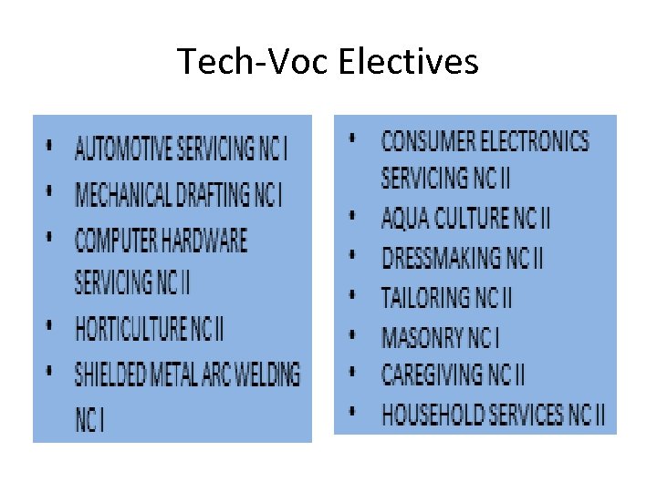 Tech-Voc Electives 